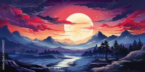 Generative AI - Otherworldly Mountain Sunset