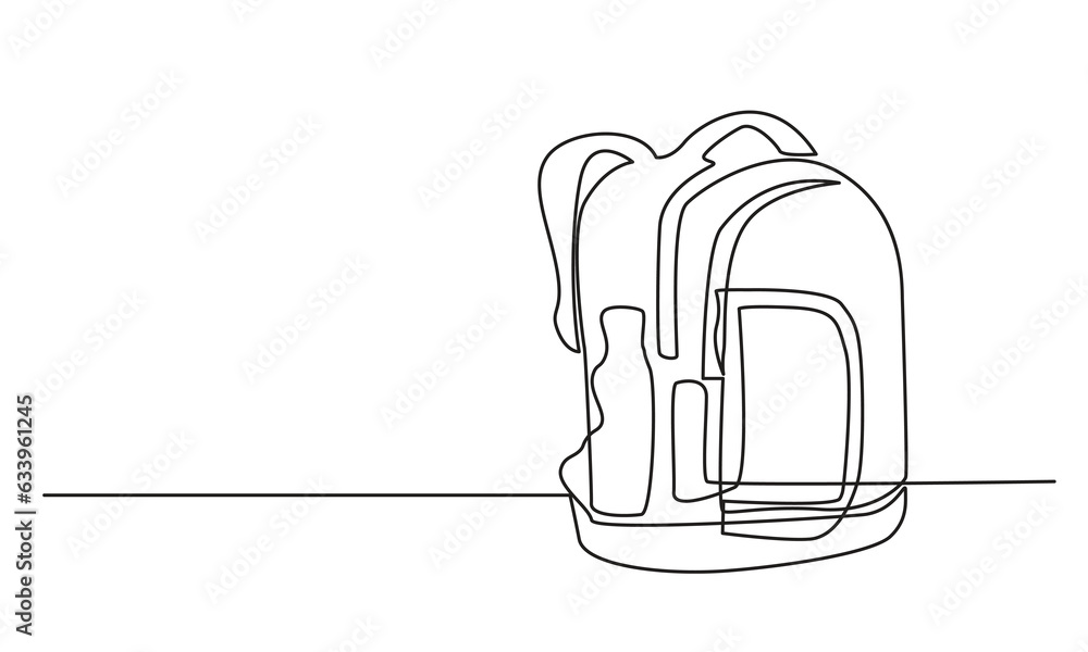 Fototapeta premium Backpack continuous line drawing, School bag concept for back to school.kindergarten Backpack, child, education, bag black and white background. 