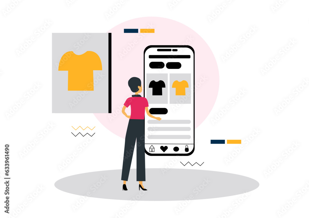 Flat illustration of woman doing inline shopping Flat illustration of woman doing inline shopping