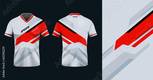 Sport jersey template mockup stripe line abstract design for football soccer, racing, gaming, red color