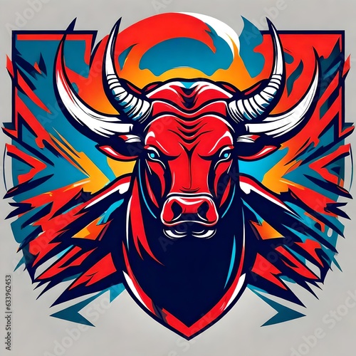 A logo for a business or sports team featuring an intimidating BULL WITH HORNS that is suitable for a t-shirt graphic.