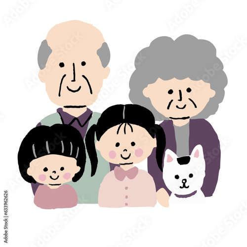 祖父母と孫と猫