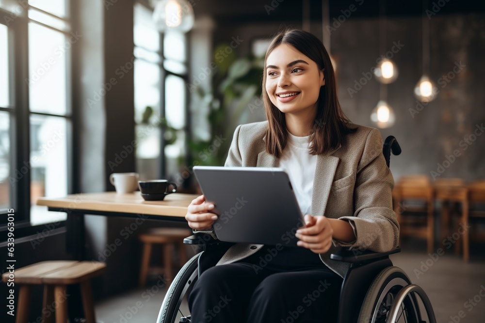 woman with a disability and a tablet woman with a disability and a tablet