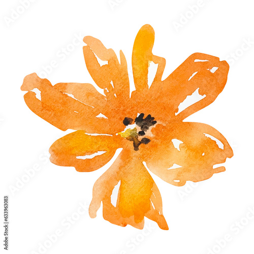 Watercolor bright orange flower
