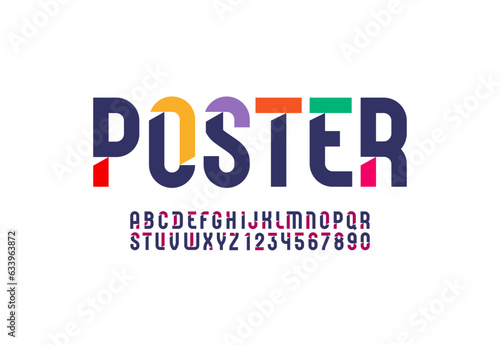 Futuristic original font, sci fi display stencil alphabet, modern geometric modular letters and numbers, vector illustration 10EPS