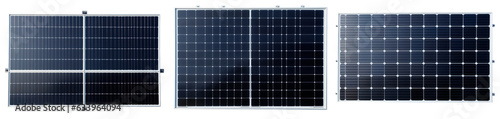 Three different solar panel photographed from above, solar energy, green energy, isolated