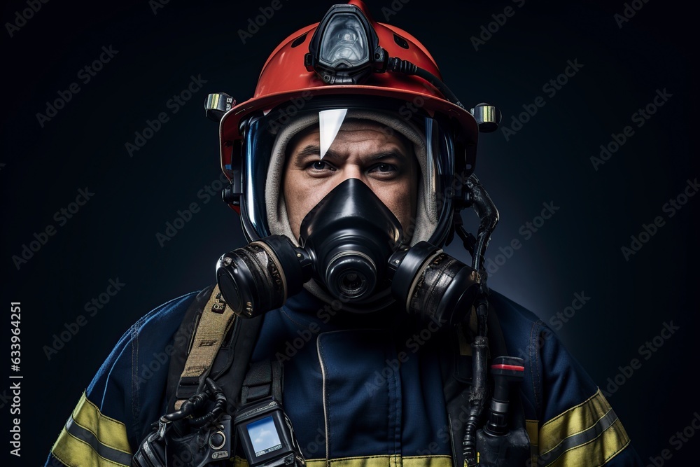 firefighter in uniform and safety helmet.