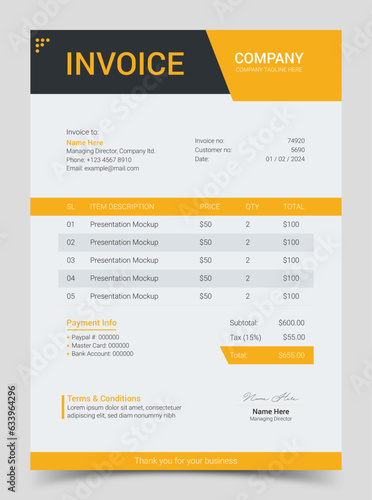 Business corporate creative invoice template. Business invoice for your business, print ready invoice template