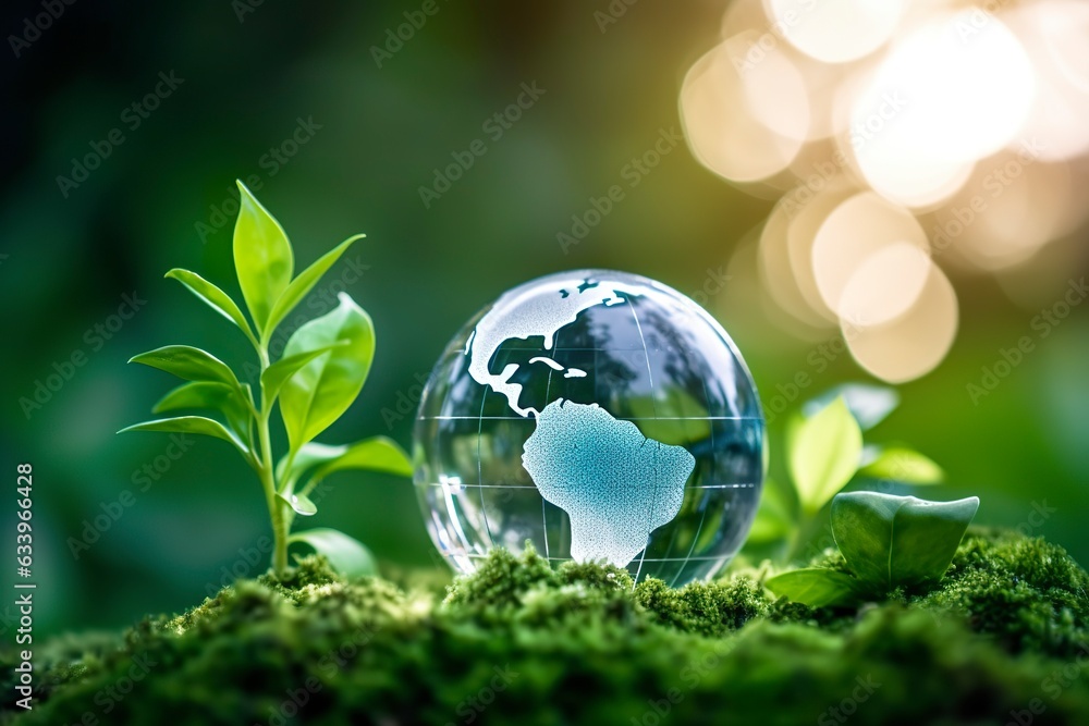 Crystal globe icon for environment social governance concept. 