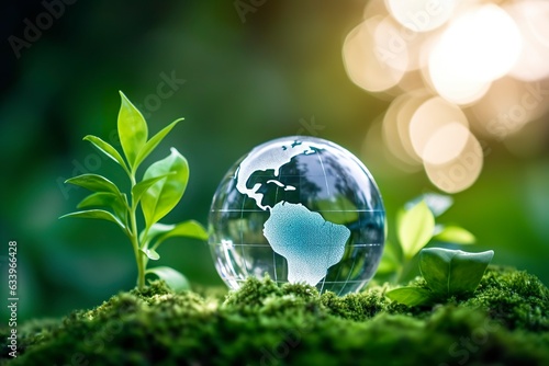 Crystal globe icon for environment social governance concept. 