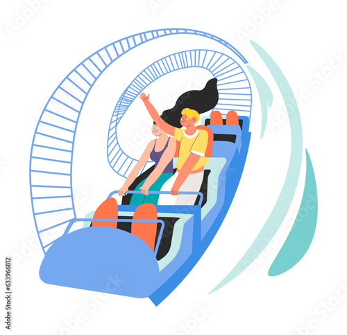 Couple on roller coaster, leisure and fun time
