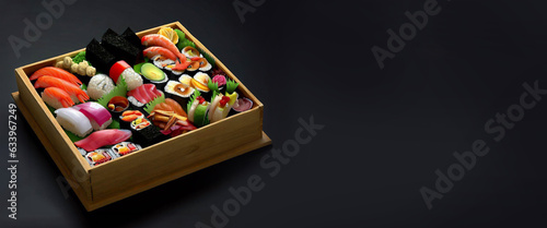Sushi illustration close up of sashimi sushi set