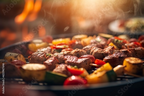 BBQ food party summer grilling meat in the afternoon of weekend happy party. AI Generative