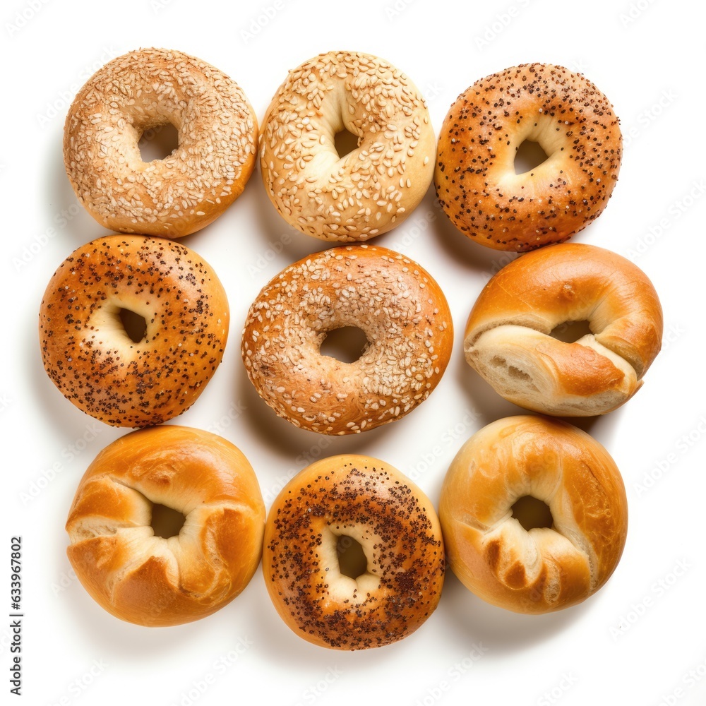 Bagels on plain white background - product photography Bagels on plain white background - product photography