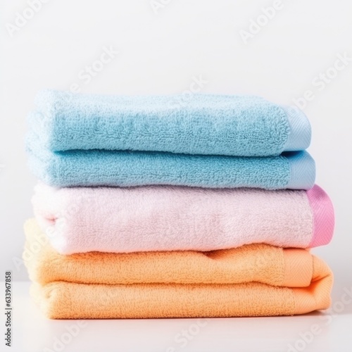 Bath towels on plain white background - product photography