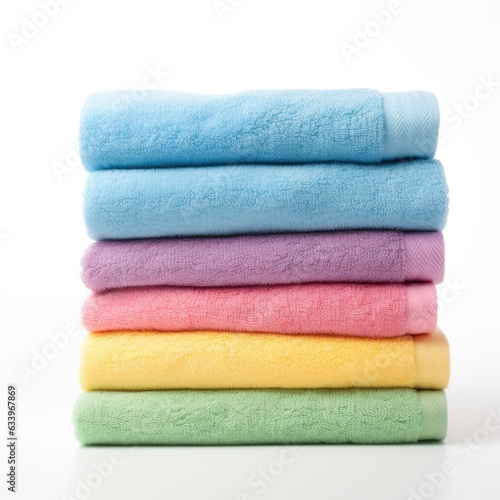 Bath towels on plain white background - product photography