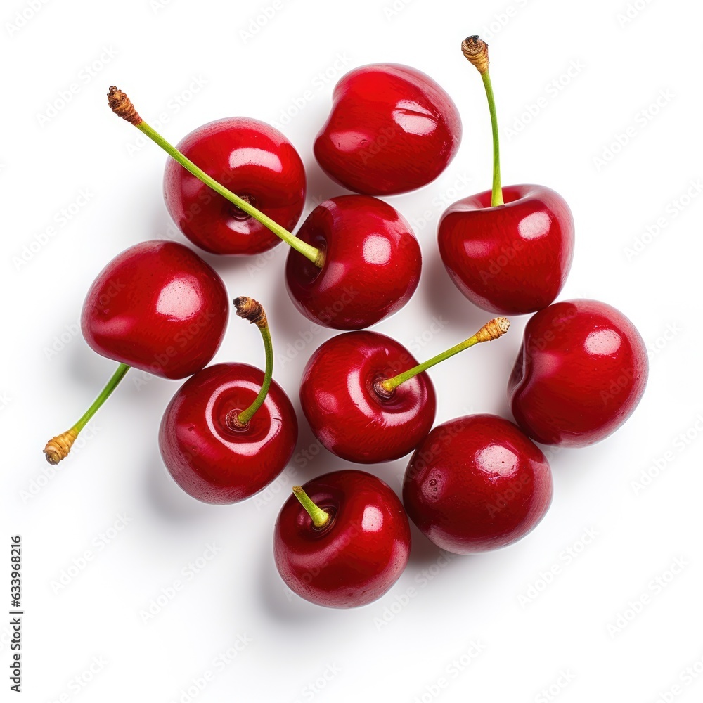 Cherries on plain white background - product photography Cherries on plain white background - product photography