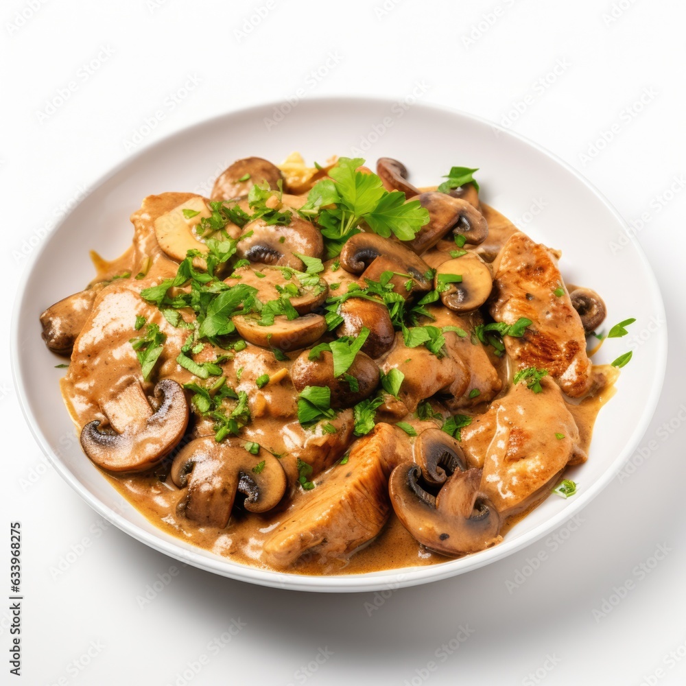 Chicken Tika Marsala on plain white background - product photography Chicken Tika Marsala on plain white background - product photography