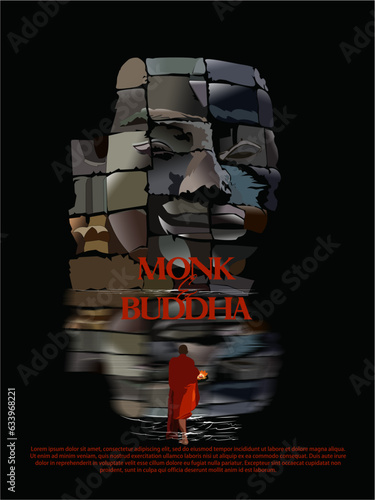 Vector illustration: Monk and Buddha.  Can be used for posters, banners and templates.