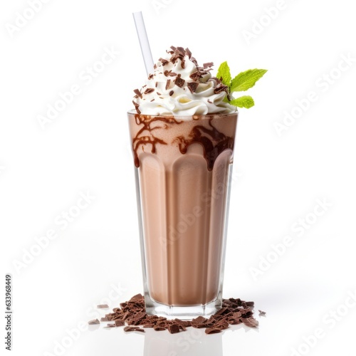 Chocolate Milkshake on plain white background - product photography