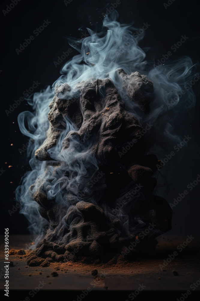 Charcoal captures a thin layer of smoke. rising from coal, generative ai Charcoal captures a thin layer of smoke. rising from coal, generative ai