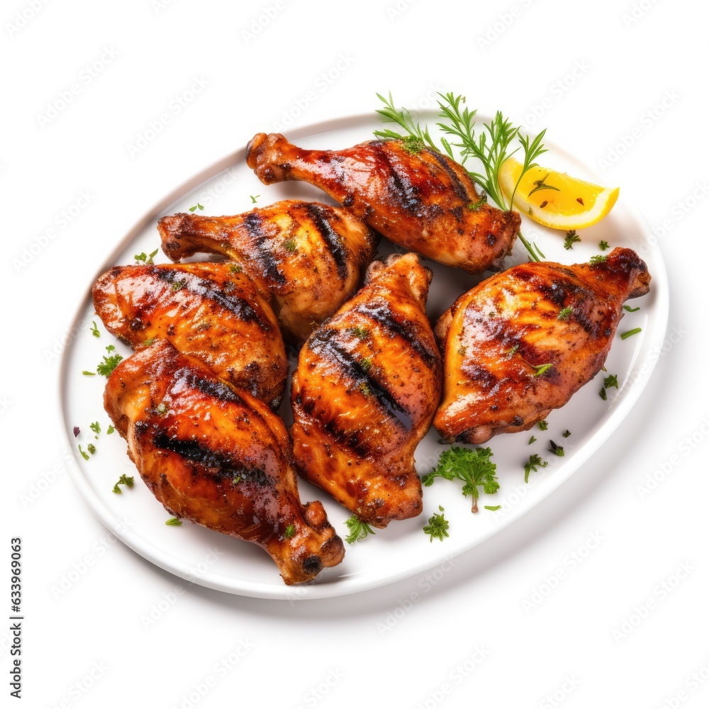 Grilled Chicken on plain white background - product photography Grilled Chicken on plain white background - product photography
