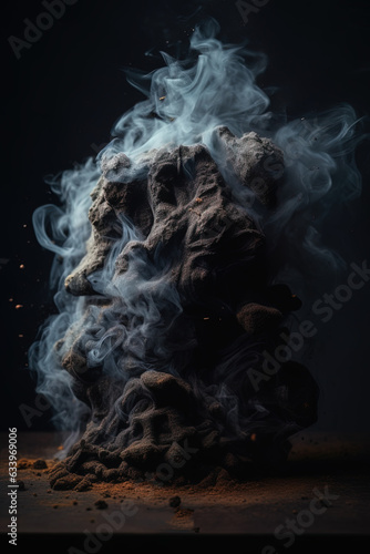Charcoal captures a thin layer of smoke. rising from coal, generative ai