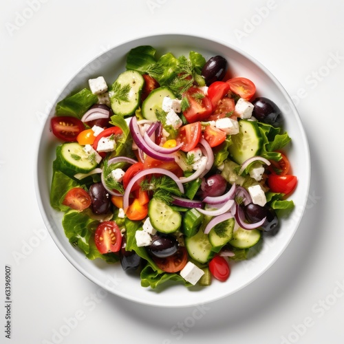 Greek Salad on plain white background - product photography