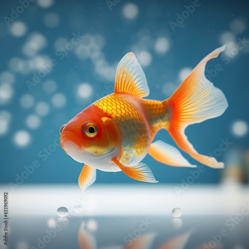 Beautifully colored goldfish swim in the clear aquarium water. 3d animation swimming goldfish.  AI Generative © Image