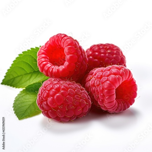 Raspberries on plain white background - product photography