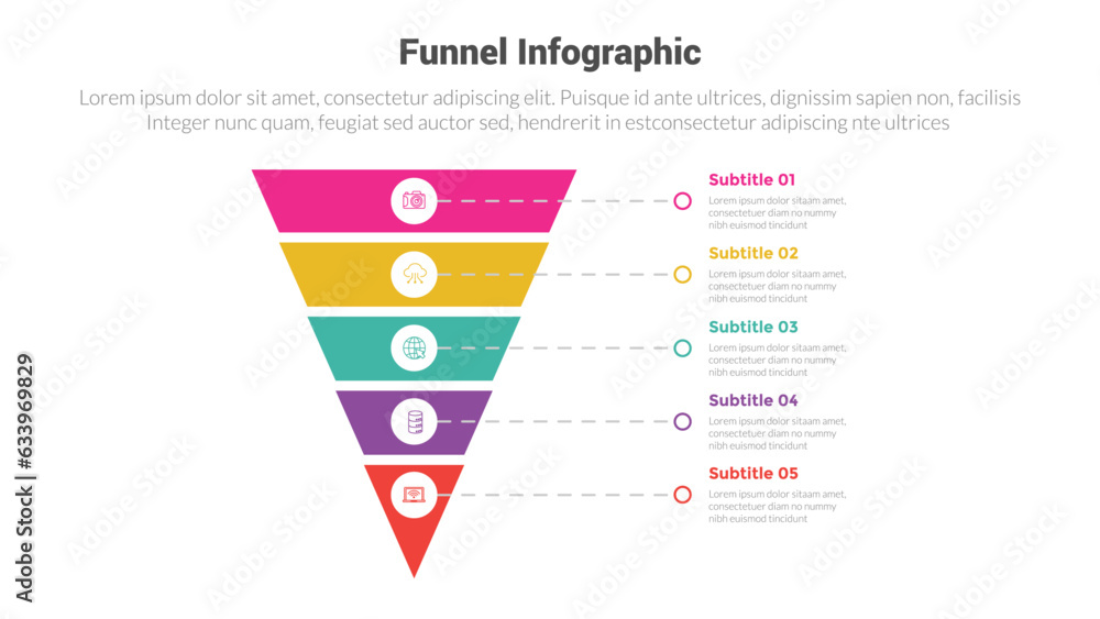 funnel shape infographics template diagram with reverse pyramid funnels