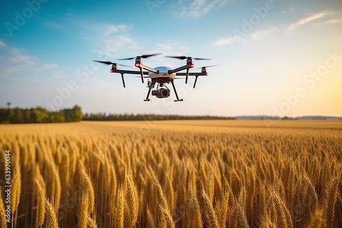 Drone monitoring crops and smart agriculture in a digital farming. 