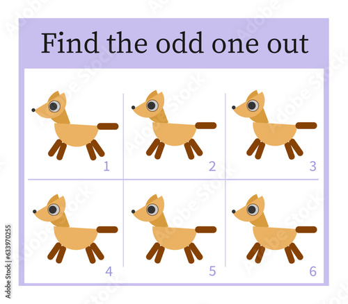 Game for kids. Task for development of attention and logic. Vector illustration of cartoon dog.