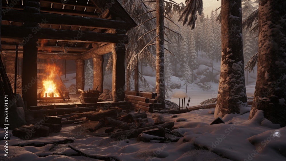 A cabin in the woods, a furnace and a window