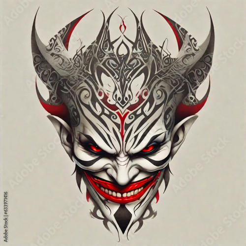 Evil, sinister joker mask with intricate design © saurav005