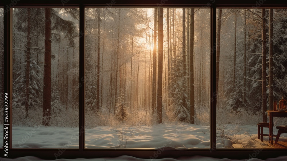 A cabin in the woods, a furnace and a window A cabin in the woods, a furnace and a window
