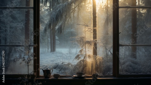 A cabin in the woods, a furnace and a window