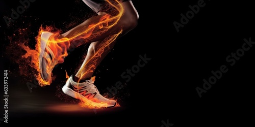 Side view of Runner legs with the power in the veins isolated on black background. 
