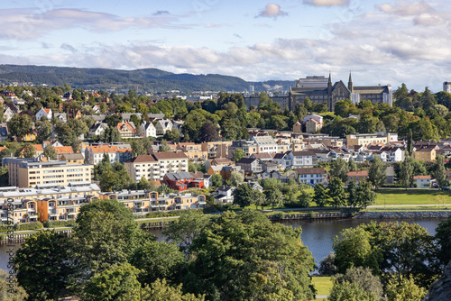View of Trondheim city from the tower in Nidaros cathedral, Trøndelag county, Norway, 