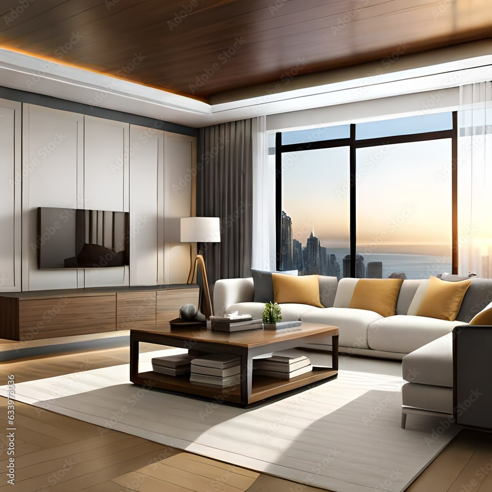 Fototapeta premium modern living room with fireplace