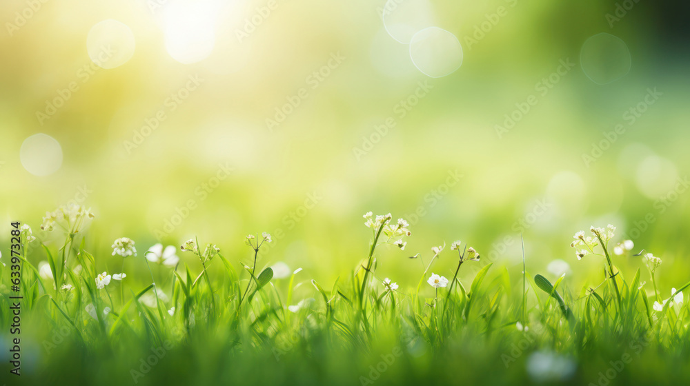 Fototapeta premium natural green background with selective focus, Spring summer background with frame of grass and leaves on nature.