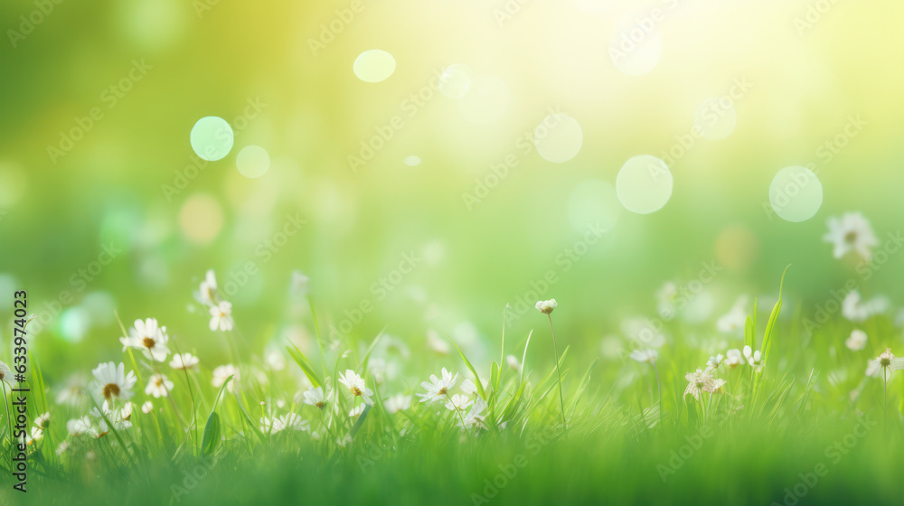 Fototapeta premium natural green background with selective focus, Spring summer background with frame of grass and leaves on nature.