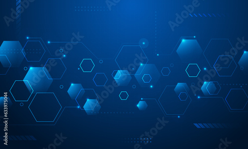 Dark Blue hexagon digital technology background.abstract cyber lines shiny circuit hexagonal concept