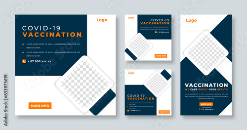Covid-19 Vaccine Social Media Post for Online Marketing Promotion Banner, Story and Web Internet Ads Flyer
