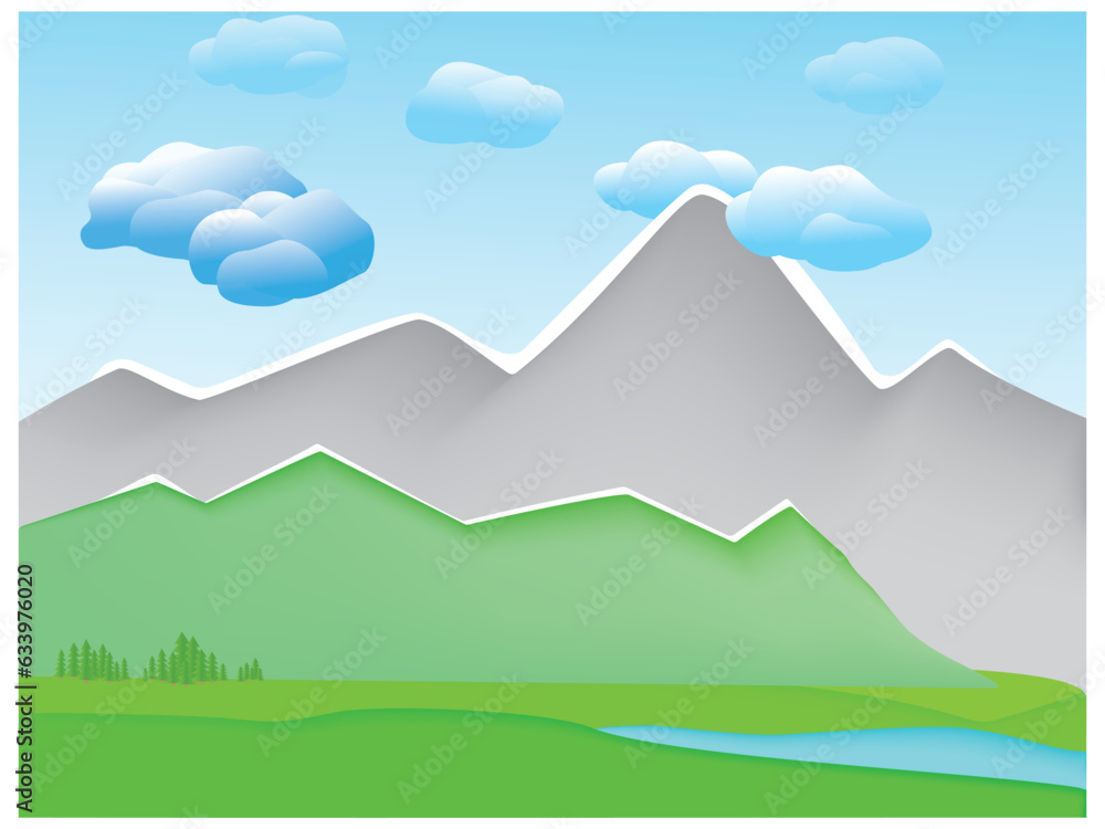 Summer mountain landscape in the style of paper application. Vector illustration. Summer mountain landscape in the style of paper application. Vector illustration.