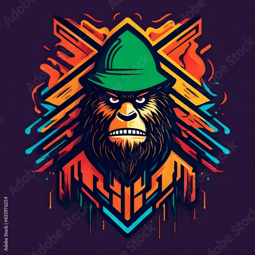 A logo for a business or sports team featuring Bigfoot  
that is suitable for a t-shirt graphic. photo