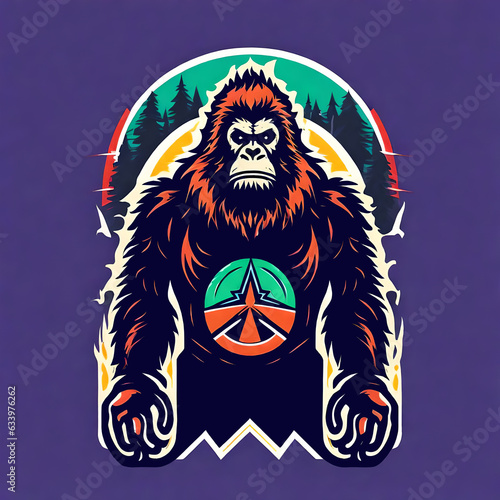 A logo for a business or sports team featuring Bigfoot  
that is suitable for a t-shirt graphic. photo