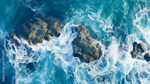 Aerial view to waves in ocean Splashing Waves. Blue clean wavy sea water. © waichi2013th
