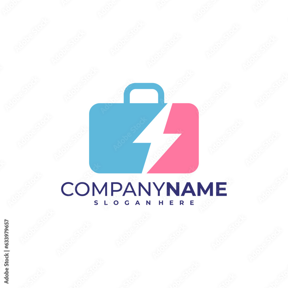 Thunder Suitcase logo design vector. Fast Suitcase logo design template concept Thunder Suitcase logo design vector. Fast Suitcase logo design template concept
