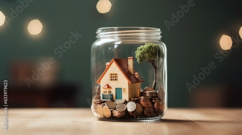 Jar of coin and house for investment concept, Real restate concept with clear background 